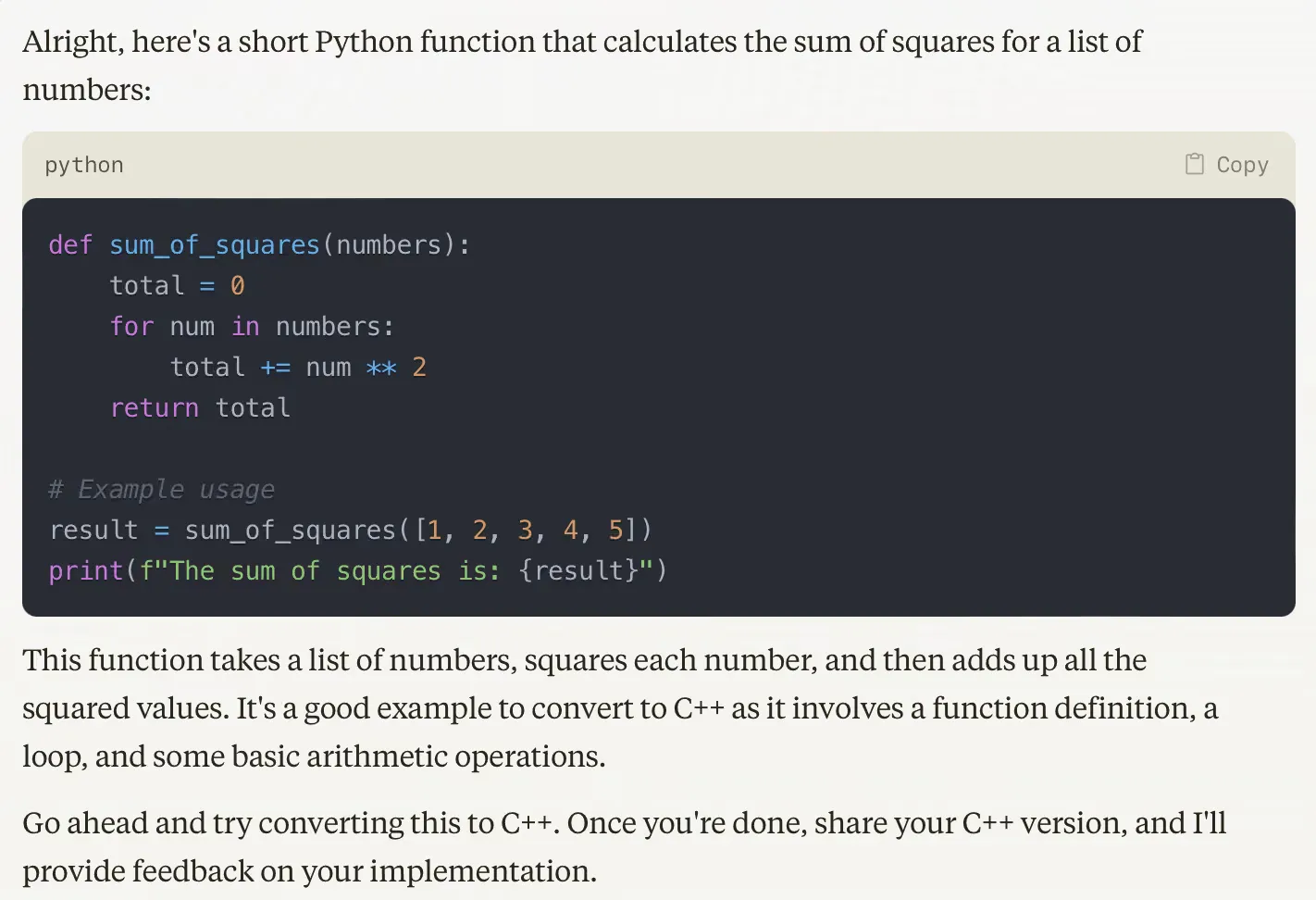 Claude's C++ conversion response