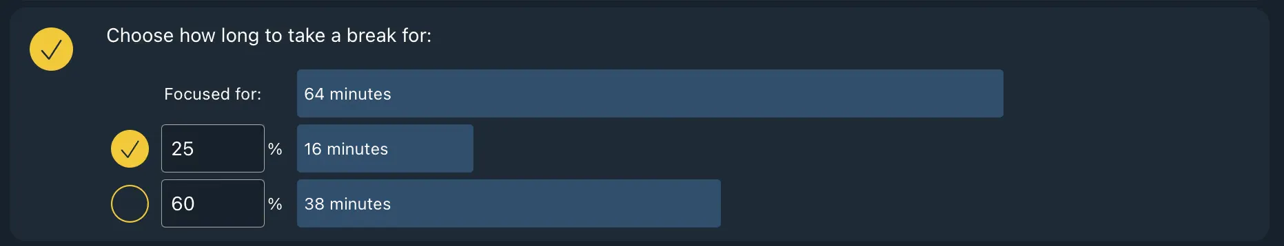 Ahmni break timing percentage settings